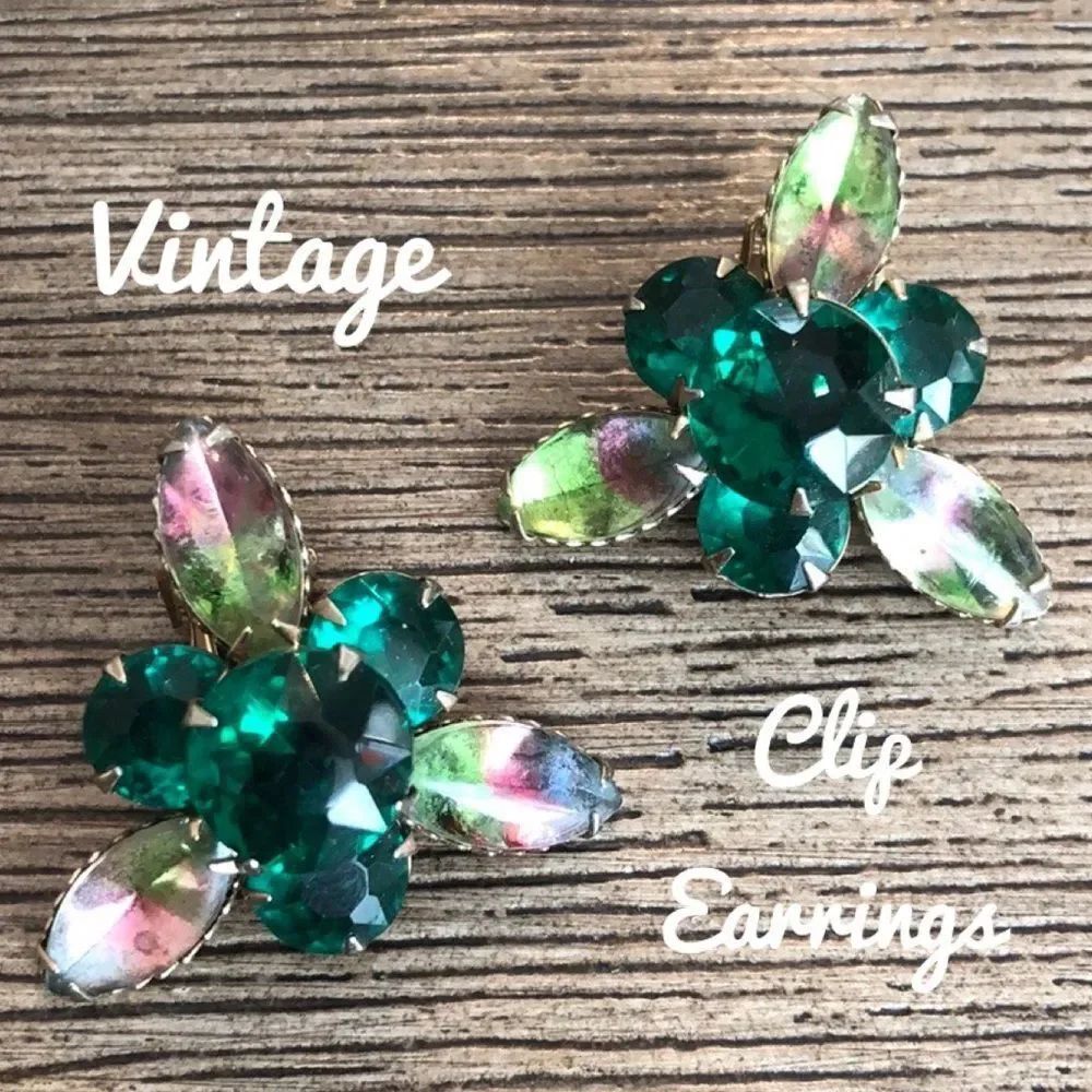 Emerald Green Transition Color Rhinestone Earrings